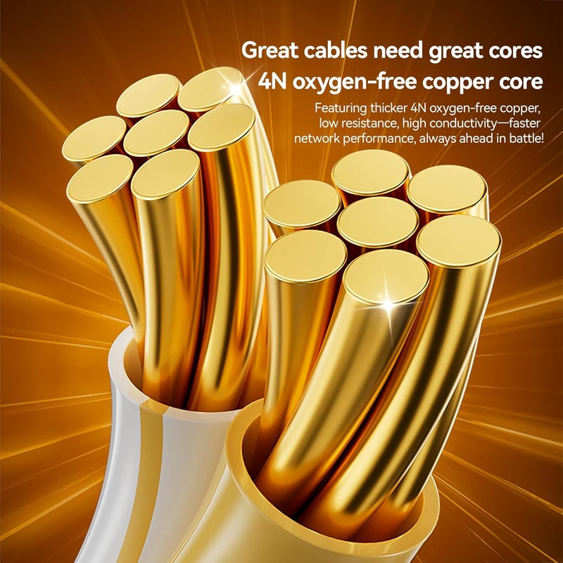 DiamondTiger كابل إيثرنت Cat 8، سرعة عالية 40Gbps 2000Mhz، كابل شبكة RJ45 محمي للاستخدام الداخلي، كابلات LAN ثقيلة مناسبة لألعاب الكمبيوتر PS5 Xbox مودم راوتر (30FT/10M) - Image 3